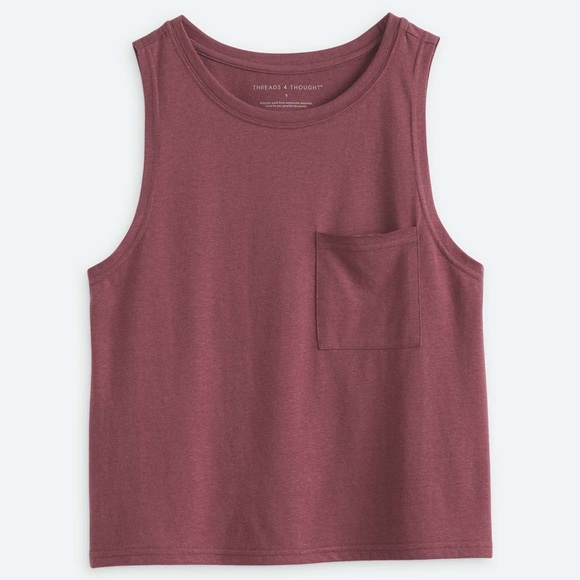 NWT THREADS 4 THOUGHT Burgundy Organic Cotton Sleeveless Crewneck Pocket Tank L - Picture 9 of 9